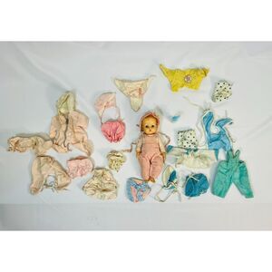 Vintage 1950'S VOGUE 8" Ginnette Painted Eye Baby Doll Clothing Diapers Bottle